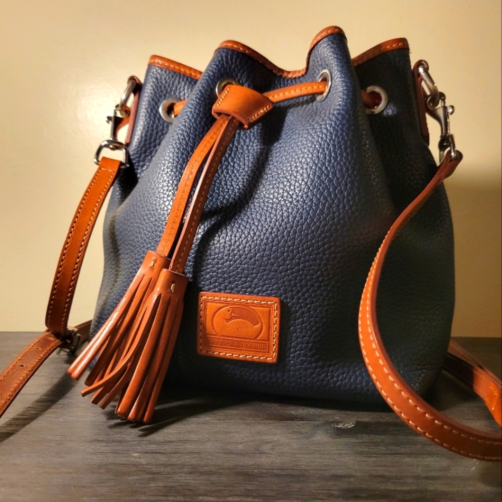 Dooney and Bourke Kendall Navy Blue Pebbled Crossbody Bucket Bag